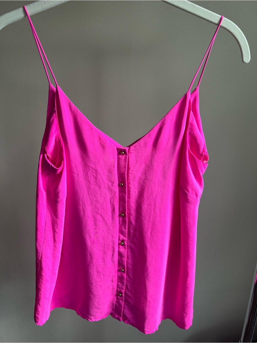 Amanda Uprichard Bright Hot Pink Satin Camisole with Button-Back